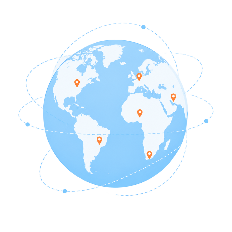 A globe with location pins marking remote job opportunities around the world